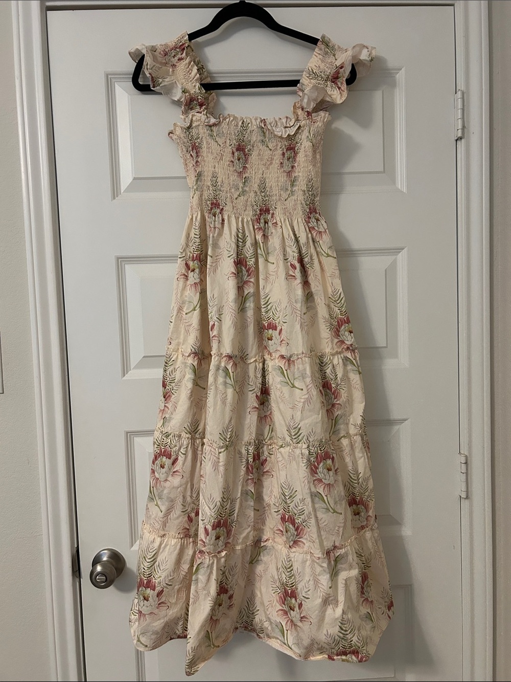 Hill House Cream Midi Dress with Pink Floral Print